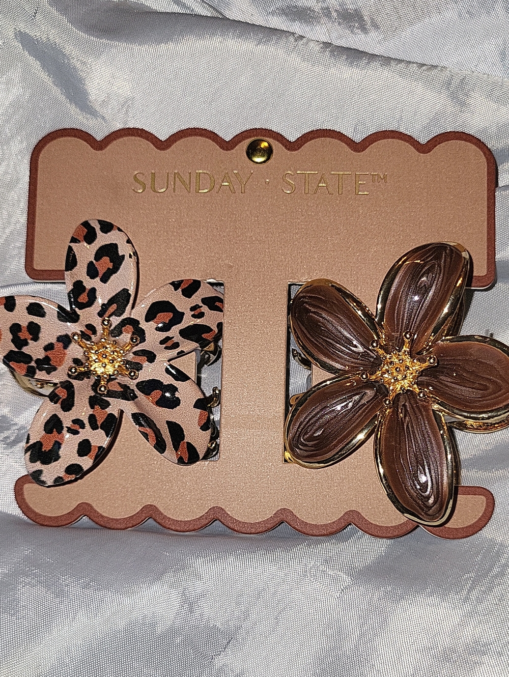 Sunday State Leapord Brown Floral Statement Hair Clips Brand New Ls